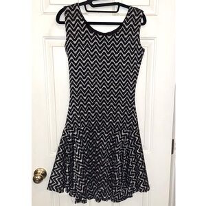 Julian Chang NWOT Zigzag black & silver sleeveless dress with a ruffled bottom